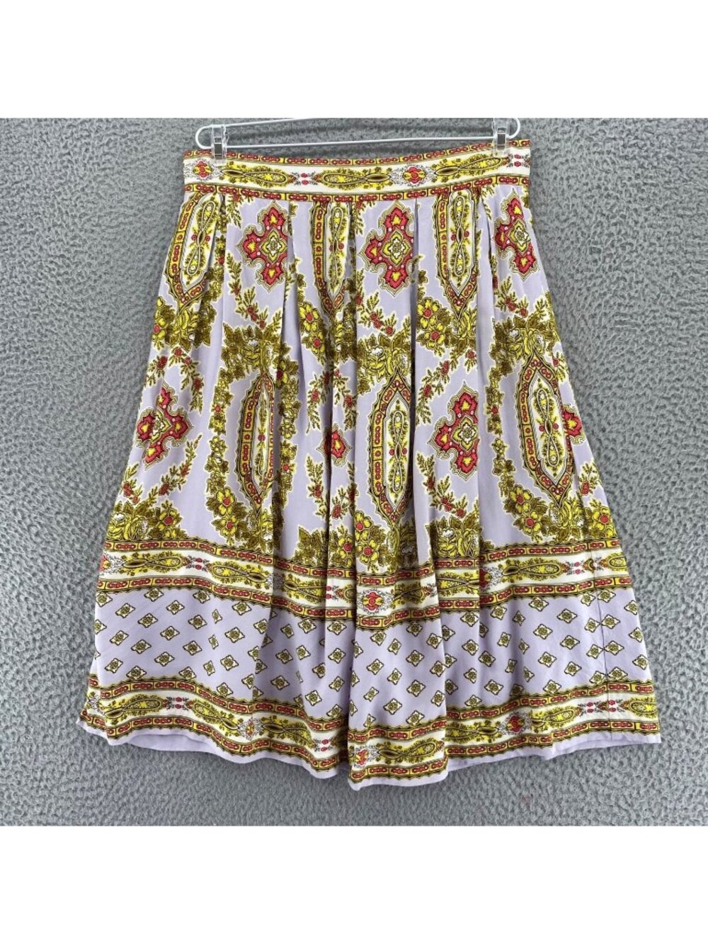 Anthropologie Skirt Womens 6 Purple Multi Floral Batik Pleated Knit Below Knee